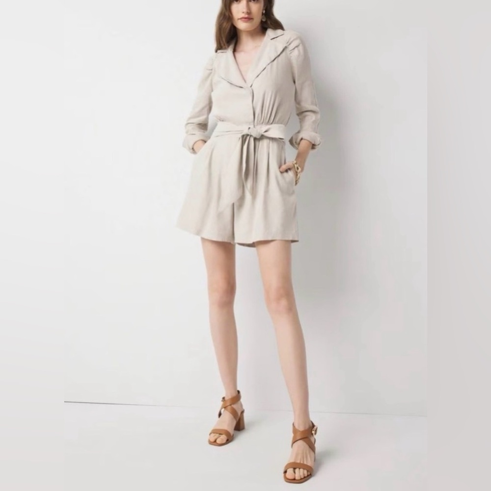 NWT WHBM Linen-Blend Romper Flex Natural